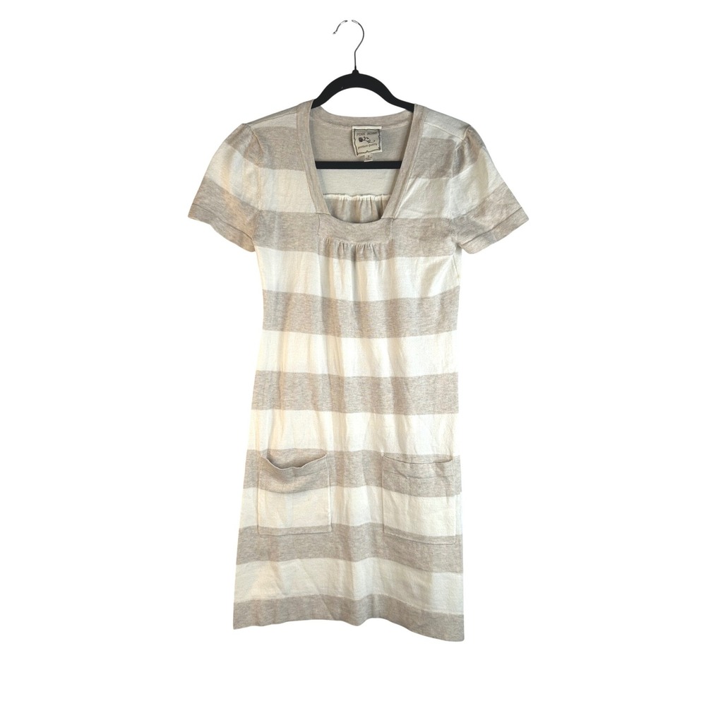 Pink Rose Y2K 90's Beige Striped Square Neck Pocket Knit Sweater Dress Medium
